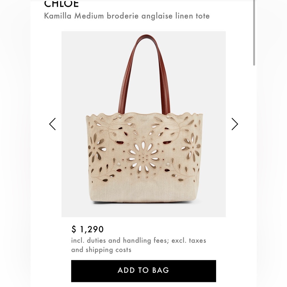 Chloe Kamilla East/West Embroidered Linen tote